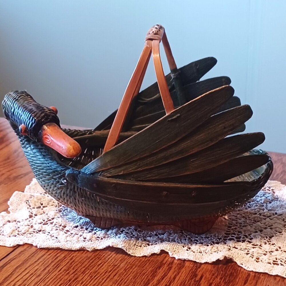 ZHEJIANG Handicrafts Large Green Duck Rattan Wicker Basket MCM